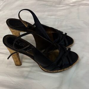 Aldo Black and Tan Strappy Heels